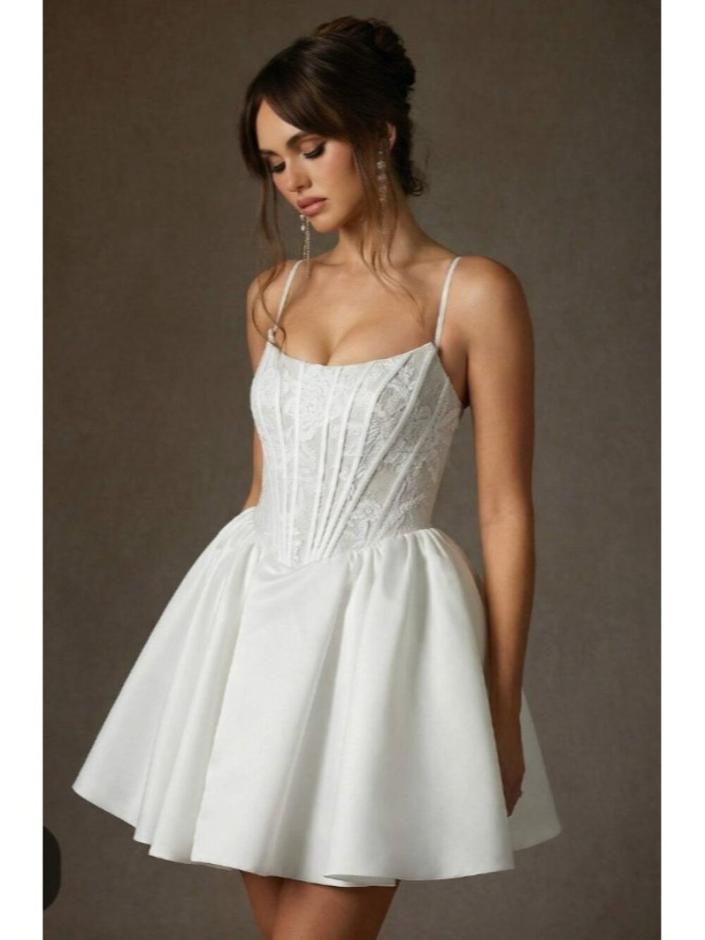 AZAZIE White Corset Lace Mini Dress Sequin Bridal Wedding Party WD10